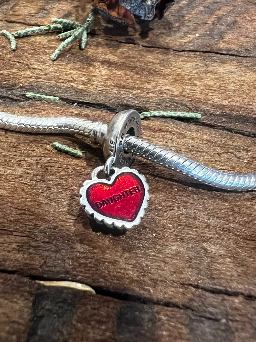 Authentic Pandora Mother Daughter Red Enamel Heart Bead Charm Dangle
